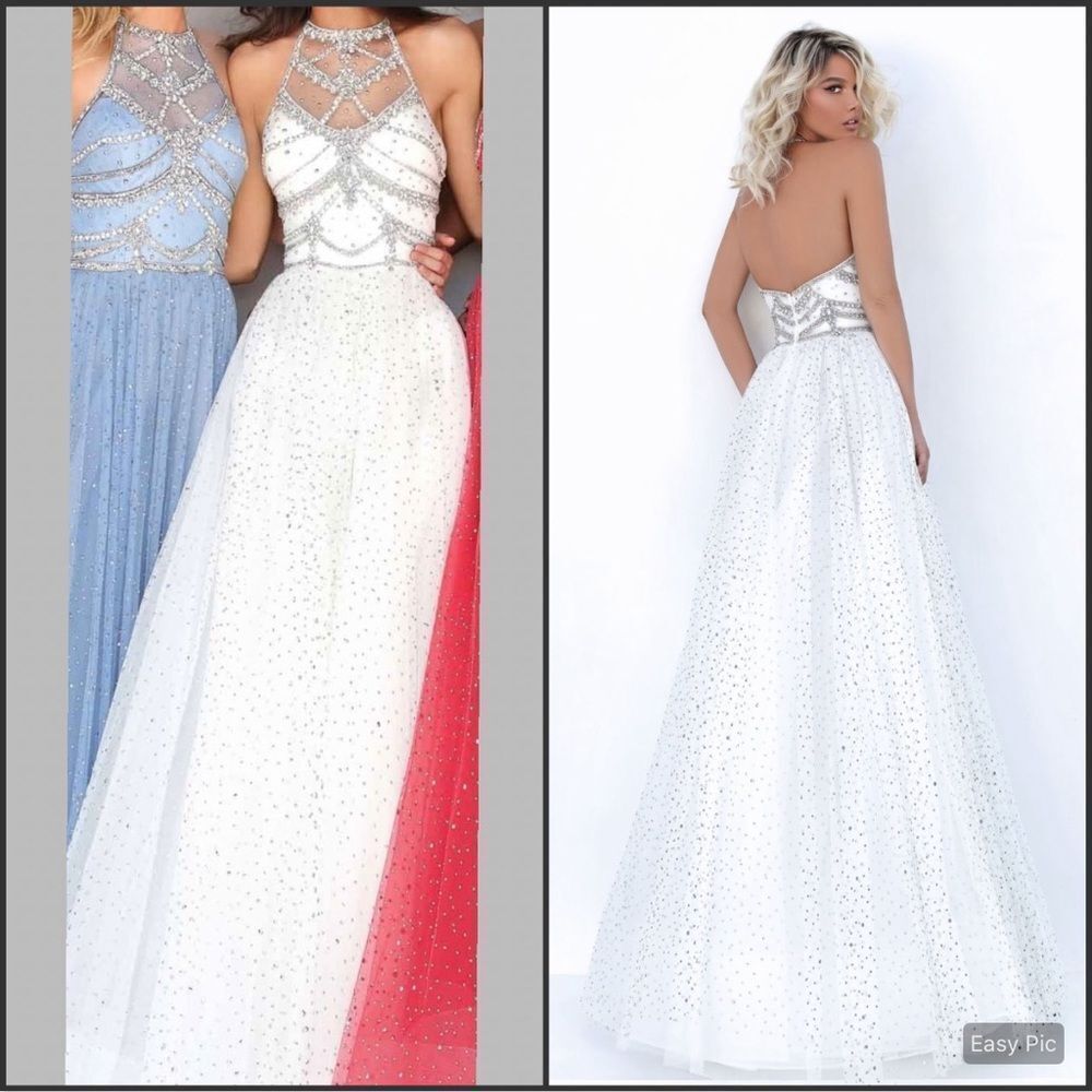 NWT Tarik Ediz 50681 White Size 4 A Line Embellished Gown Dress